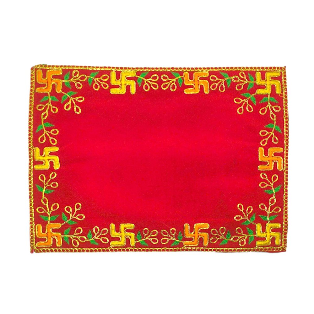 Designer Velvet Embroidered Pooja Aasan Cloth 30x40 inch RED | Chowki Aasan for God Idol