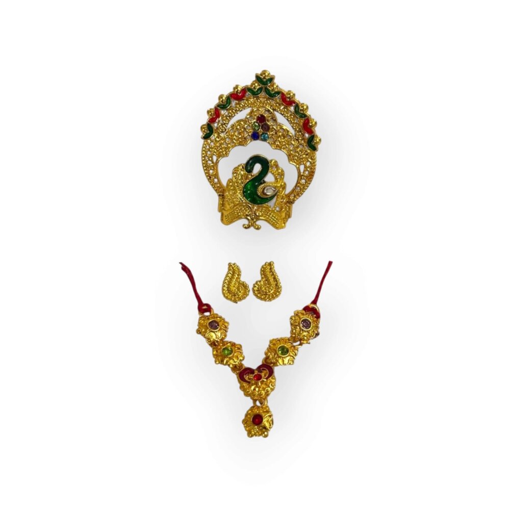 Laddu Gopal Jewellery Set – Mukut, Haar & Earrings Combo | Traditional Jewelry for Kanha Ji 3 no Size
