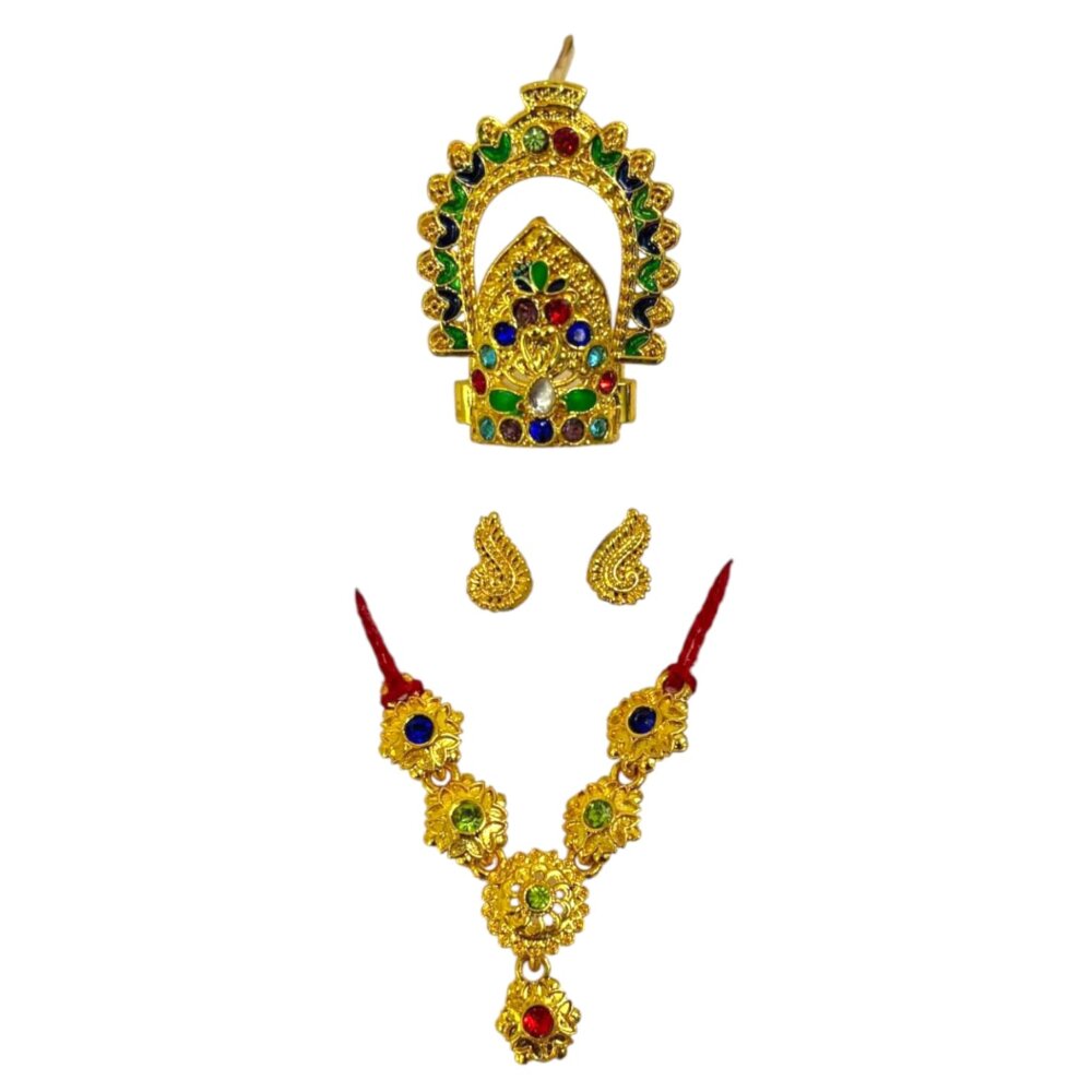 Laddu Gopal Jewellery Set – Mukut, Haar & Earrings Combo | Traditional Jewelry for Kanha Ji 3 no Size