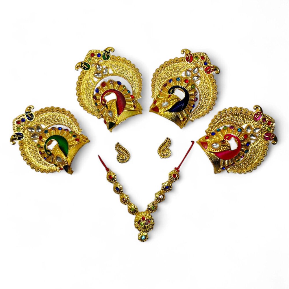 Laddu Gopal Jewellery Set – Mukut, Haar & Earrings Combo | Traditional Jewelry for Kanha Ji 3 no Size