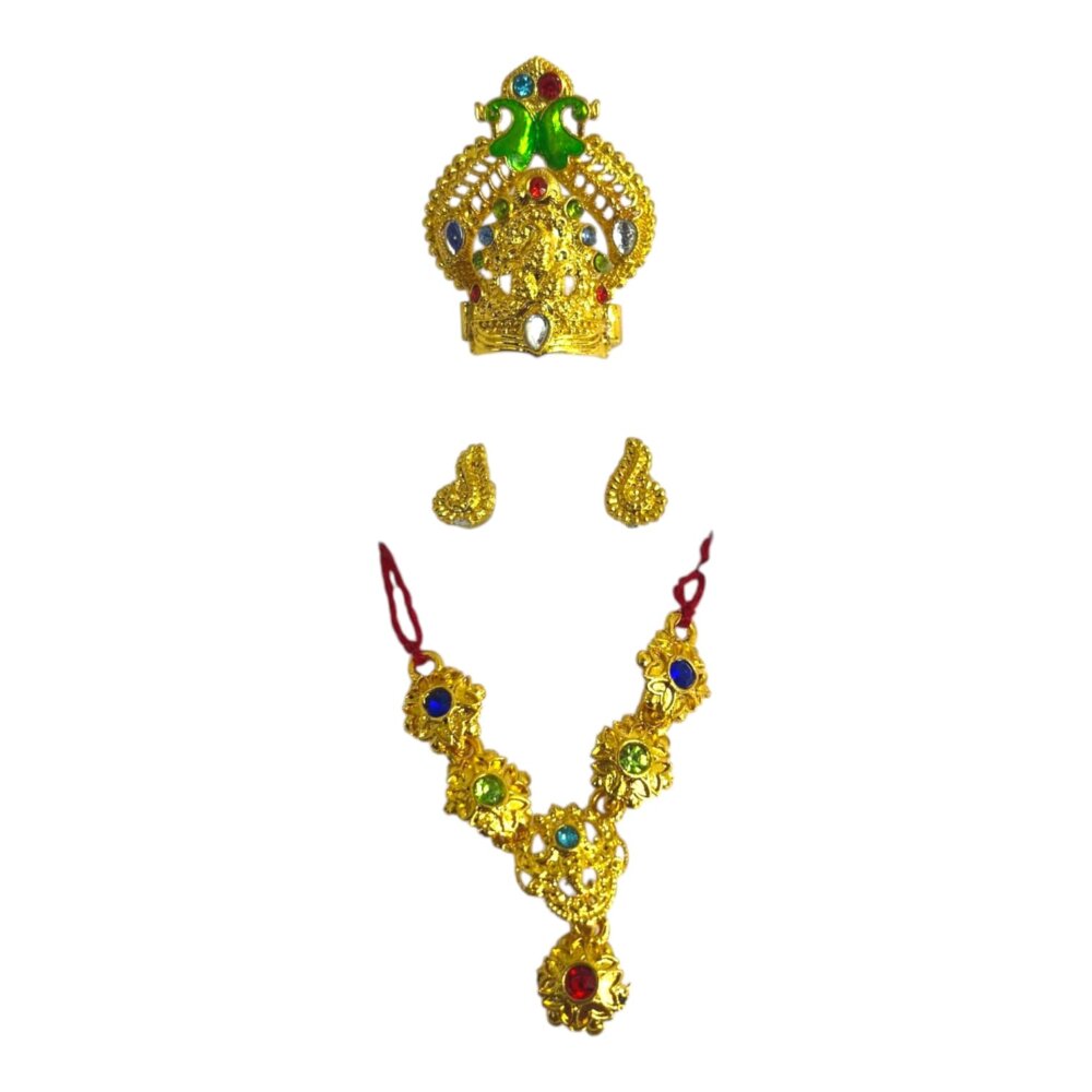 Laddu Gopal Jewellery Set – Mukut, Haar & Earrings Combo | Traditional Jewelry for Kanha Ji 3 no Size