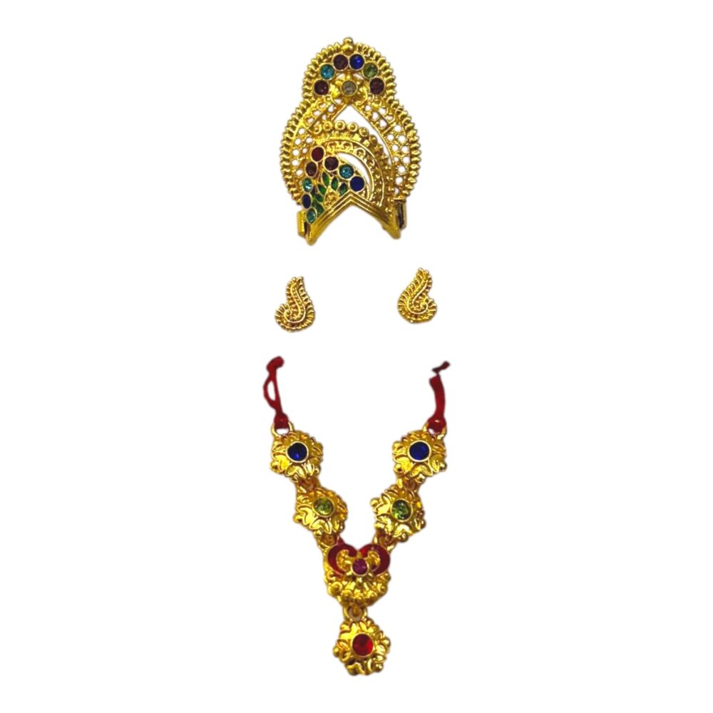 Laddu Gopal Jewellery Set – Mukut, Haar & Earrings Combo | Traditional Jewelry for Kanha Ji2 no Size