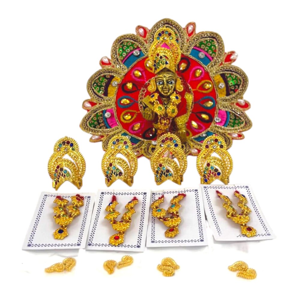 Laddu Gopal Jewellery Set – Mukut, Haar & Earrings Combo | Traditional Jewelry for Kanha Ji 1 no Size
